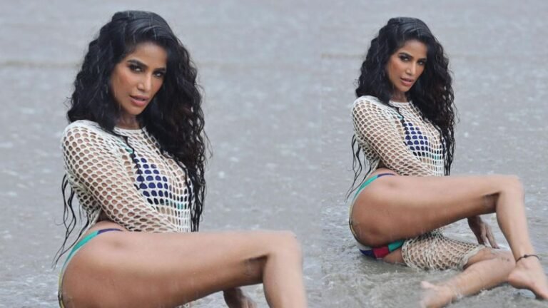 Poonam Pandey Poses Sensuously On Beach Flaunting Her SEXY Bod In Colorful Bikini;  Check Out Diva’s Pics